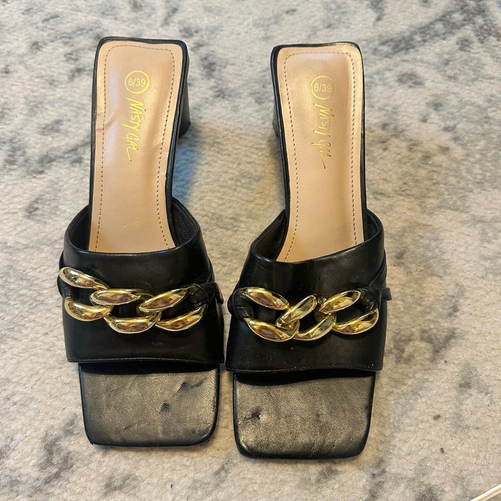 Nasty Gal Black Heels with Gold Chain Detail